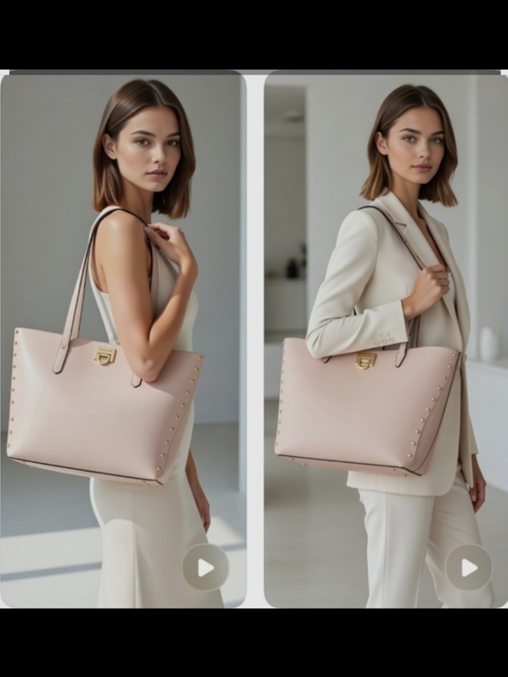 New With No Tags Authentic Michael Kors Light Pink Leather Studded Manhattan